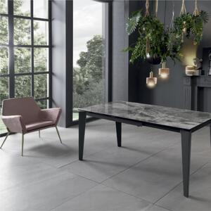 Tavolo Allungabile, Top in ceramica (5 mm) su vetro temperato (8 mm), CERAMICA Dimensioni 80x120 Max 170 x h 76 cm, peso kg 68 Fino a 8 persone colore marmo Grigio lucido