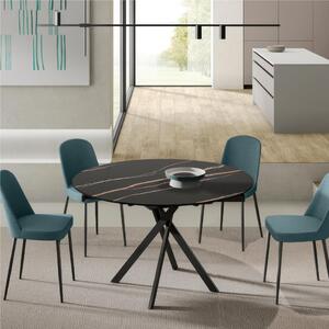 Tavolo Rotondo in Top in ceramica (sinthered stone) , Struttura in Metallo ROLL Diametro 120 x80 Max 120x h76 cm-Peso 60 kg Fino a 6 persone colore marmo portoro nero