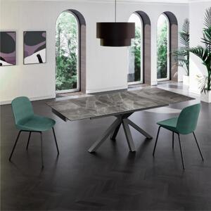 Tavolo Allungabile, Top in ceramica (5 mm) su vetro temperato (8 mm), CERAMICA Dimensioni 90x160 Max 240 x h 76 cm, peso kg 120 Fino a 10 persone colore ceramica marmo antracite lucido