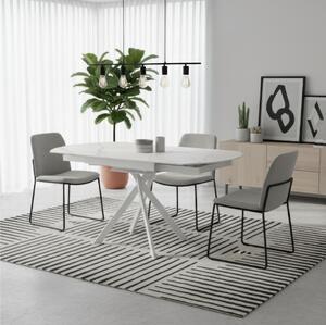 Tavolo Rotondo in Top in ceramica (sinthered stone) , Struttura in Metallo ROLL Diametro 120 x80 Max 120x h76 cm-Peso 60 kg Fino a 6 persone colore marmo calacatta bianco