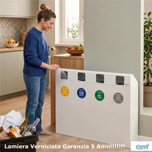 Pattumiera, Mobiletto per raccolta differenziata in acciaio | 4 scomparti da 240Lt Dimensioni 30x120xh 80 cm 4 scomparti da 240 litri totali 4 Etichette colore Bianco
