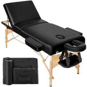Tectake lettino da massaggio a 3 zone, 10 cm di imbottitura con telaio in legno - nero