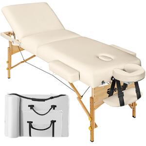 Tectake lettino da massaggio a 3 zone, 10 cm di imbottitura con telaio in legno - beige
