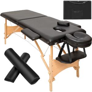 Tectake set lettino da massaggio freddi con 5 cm di imbottitura, rulli e telaio in legno - nero