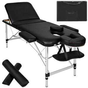 Tectake set lettino da massaggio a 3 zone con 5 cm di imbottitura, rulli, e telaio in alluminio - nero