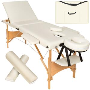 Tectake set lettino da massaggio daniel con imbottitura, rulli e telaio in legno - beige