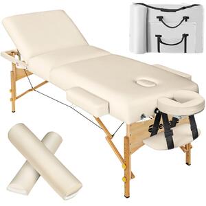 Tectake set lettino da massaggio a 3 zone somwang con imbottitura di 7,5cm, rulli e telaio in legno - beige
