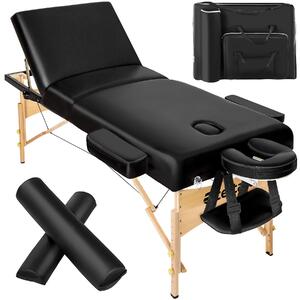Tectake set lettino da massaggio a 3 zone somwang con imbottitura di 7,5cm, rulli e telaio in legno - nero