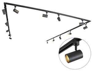 Sistema di illuminazione a binario monofase con 14 faretti orientabili neri - Jeana