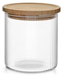 Barattolo in vetro borosilicato trasparente rigato con tappo in legno bambù forma tonda lt 0,75
