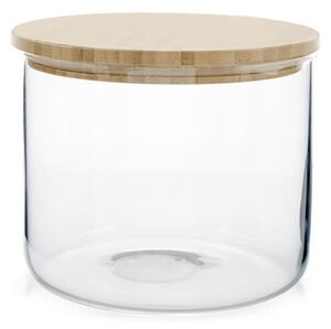 Biscottiera in vetro borosilicato trasparente rigato con tappo in legno bambù forma quadra lt 2,20