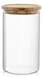 Barattolo in vetro borosilicato trasparente rigato con tappo in legno bambù forma quadra lt 1,10