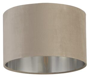 Paralume Contemporaneo Tamburo Acciaio Argento Tessuto Tortora 1 Luce D28Cm