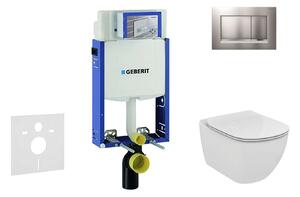 Geberit Combifix - Modulo di installazione per WC sospesi con placca di comando Sigma30, cromo opaco/cromo + WC e copriwater Ideal Standard Tesi 110.302.00.5 NF7