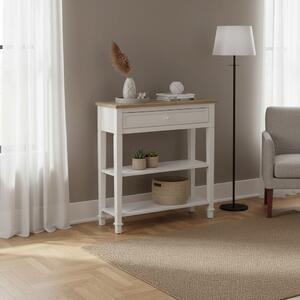 DecHome Consolle Ingresso Design Moderno con Cassetto e 2 Mensole Dimensioni 75,6x27,5x80,5 colore Bianco/Legno