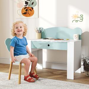 DecHome Set Scrivania per Bambini con Cassetto e Sedia con Schienale a Orsetto Et 3-8 Anni colore Verde