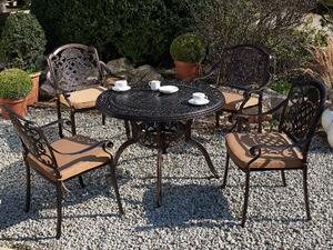 Set da pranzo da giardino Tavolo da esterno in alluminio marrone 4 sedie e ombrellone Cuscini di seduta in stile retrò Beliani