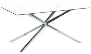 Tavolo da pranzo rettangolare con piano in vetro temperato trasparente 160 x 90 cm gambe in argento 4 persone design moderno Beliani