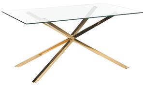Tavolo da pranzo rettangolare con piano in vetro temperato trasparente 160 x 90 cm gambe in oro 4 persone design moderno Beliani