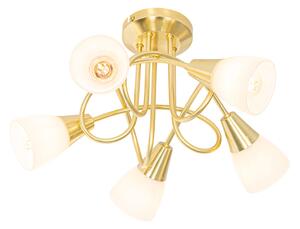 Plafoniera classica oro con vetro opalino a 5 luci - Inez