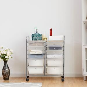 Costway Carrello con 12 cassetti in plastica da ufficio e domestico 74x37x63cm Trasparente