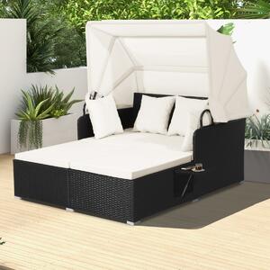 Costway Lettino da giardino in rattan con tettuccio retrattile 2 pannelli laterali, Lettino in vimini per cortile Beige