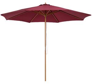 Outsunny Ombrellone da Giardino, Palo in Legno, 8 Stecche, Tessuto Poliestere, Φ300x250cm, Rosso Scuro, Elegante per Esterni|Aosom