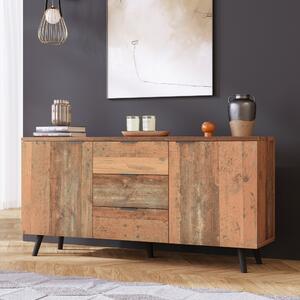 Credenza Vintage in Legno Marrone con 3 Cassetti e Ripiani Regolabili per Soggiorno e Sala da Pranzo, Marrone antico|Aosom