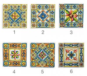 Set 6 Piatti quadrato Costa in porcellana, decoro mediterraneo