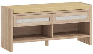 HOMCOM Panca Porta Scarpe Ingresso con Seduta Imbottita Effetto Lino, 2 Cassetti in Rattan e Ripiano Aperto, Rovere | Aosom Italy