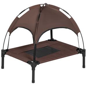 PawHut Brandina per Cani Rialzata e Traspirante con Tetto Rimovibile, in Metallo e Tessuto Oxford, 61x46x62 cm, Marrone | Aosom Italy