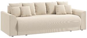 HOMCOM Divano Letto 190x150 cm 3 Posti con Funzione Letto, Cuscini, Vano Portaoggetti, Effetto Velluto a Coste per Soggiorno, Beige | Aosom Italy