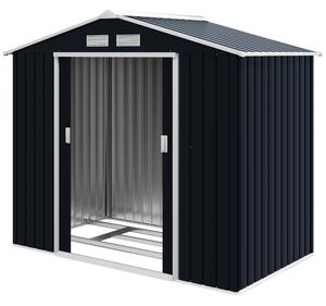 Outsunny Capanno Porta Attrezzi da Giardino con 2 Porte Scorrevoli e 4 Prese d'Aria, Casetta in Acciaio, 213x130x185cm, Grigio Scuro | Aosom Italy