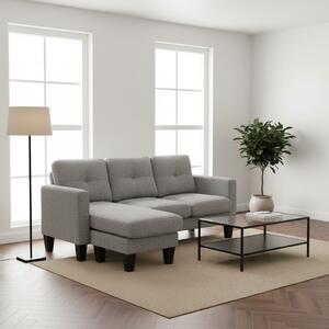 DecHome Divano Angolare 3 Posti Moderno con Chaise Longue in Tessuto effetto Ciniglia Dimensioni 186x130x84 cm colore Tortora