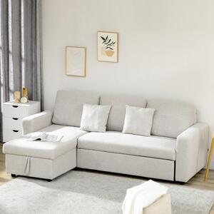 DecHome Divano Angolare 3 Posti Moderno con Chaise Longue Letto Estraibile in Tessuto 225x140x88 cm colore Crema