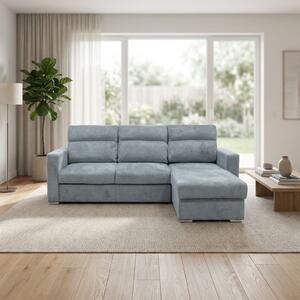 Mebel Divano Angolare 3 posti Moderno con Chaise Longue Letto Estraibile Vano Contenitore in Tessuto Dimensioni 242x177x95 cm colore Grigio - Kendall