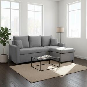 DecHome Divano Angolare 3 Posti Moderno con Chaise Longue Letto Estraibile Vano Contenitore in Tessuto Dimensioni 225x148x71 cm colore Grigio - Ash