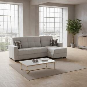 DecHome Divano Angolare 3 Posti Moderno con Chaise Longue Letto Estraibile Vano Contenitore in Tessuto Dimensioni 240x107x99 cm colore Grigio Chiar