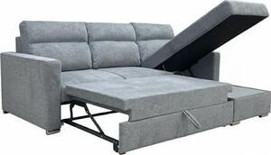 Mebel Divano Angolare 3 posti Moderno con Chaise Longue Letto Estraibile Vano Contenitore in Tessuto Dimensioni 242x177x95 cm colore Grigio - Kendall