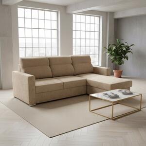 DecHome Divano Angolare 3 Posti Moderno con Chaise Longue Letto Estraibile Vano Contenitore in Tessuto Dimensioni 242x95x177 cm colore Cappuccino -