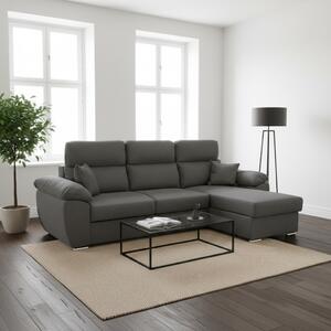 DecHome Divano Angolare 3 Posti Moderno con Chaise Longue Letto Estraibile Vano Contenitore in Tessuto Dimensioni 265x166x91-102 cm colore Grigio -