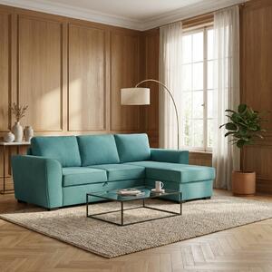 DecHome Divano Angolare 3 Posti Moderno con Chaise Longue Letto Estraibile Vano Contenitore in Tessuto Dimensioni 251.5x90-159.5x86 cm colore Turch