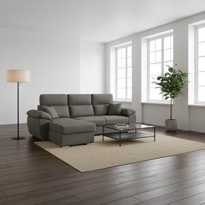 DecHome Divano Angolare 3 Posti Moderno con Chaise Longue Letto Estraibile Vano Contenitore in Tessuto Dimensioni 265x102x166 cm colore Grigio - Co