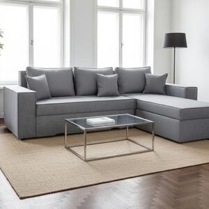 DecHome Divano Angolare 3 Posti Moderno con Chaise Longue Letto Estraibile Vano Contenitore in Tessuto Dimensioni 250x79x180 cm colore Grigio Cener