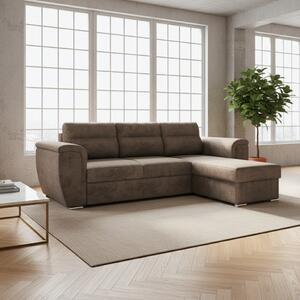 DecHome Divano Angolare 3 Posti Moderno con Chaise Longue Letto Estraibile Vano Contenitore in Tessuto Dimensioni 273x95x177 cm colore Cappuccino -