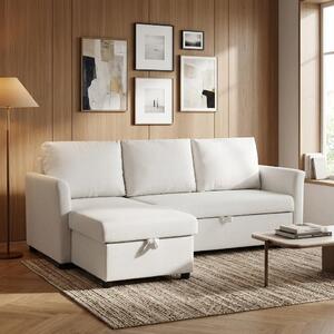 DecHome Divano Angolare 3 Posti Moderno con Chaise Longue Letto Estraibile Vano Contenitore in Tessuto Effetto Lino Dimensioni 192x148x86 cm colore