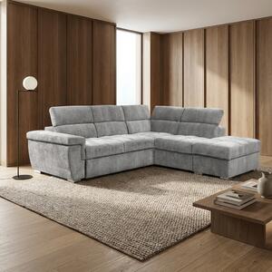 DecHome Divano Angolare 5 posti Moderno con Penisola Letto Estraibile Pouf Contenitore in Tessuto Dimensioni 269x230x77-94 cm colore Grigio Chiaro 