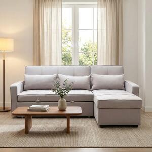 DecHome Divano Letto 3 Posti Moderno con Chaise Longue in Tessuto Dimensioni 210x164x89 cm colore Tortora - Cedric