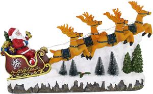 Slitta Babbo Natale con Renne in Resina a Batteria 40x9,5x23 cm