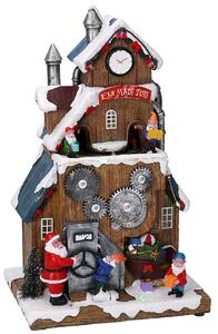 Villaggio Natalizio in Resina Babbo Natale ed Elfi con Luci e Suoni 18x14,5x29,5 cm